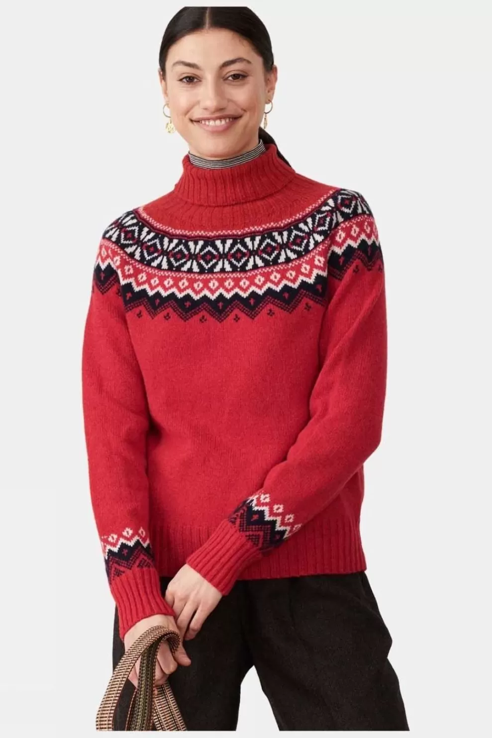 Brora Womens Supersoft Lambswool Fair Isle Polo Neck<Women Hoodies + Sweats
